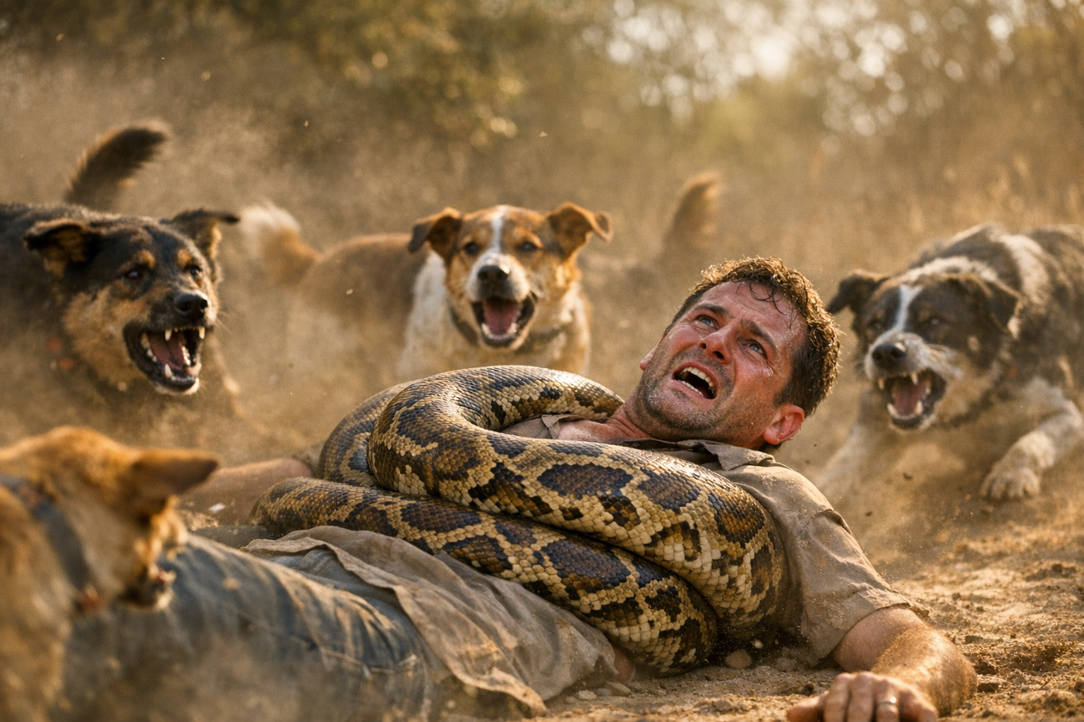 Dogs Stage Daring Rescue as Man Faces Giant Python